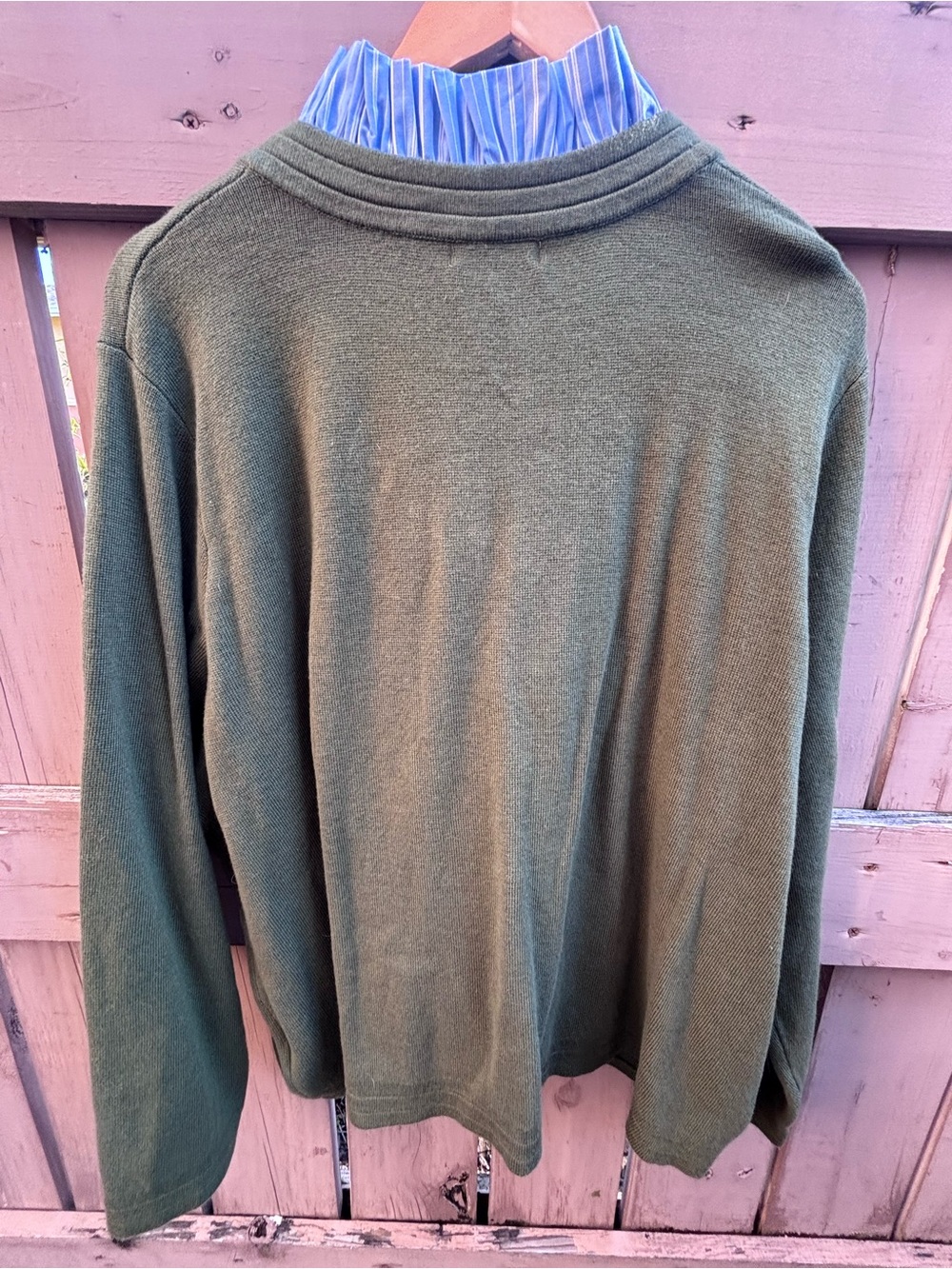 ๐NWT๐ Olive Green Cardigan with Blue Ruffle Collar and Gold Buttons - Picture 11 of 13